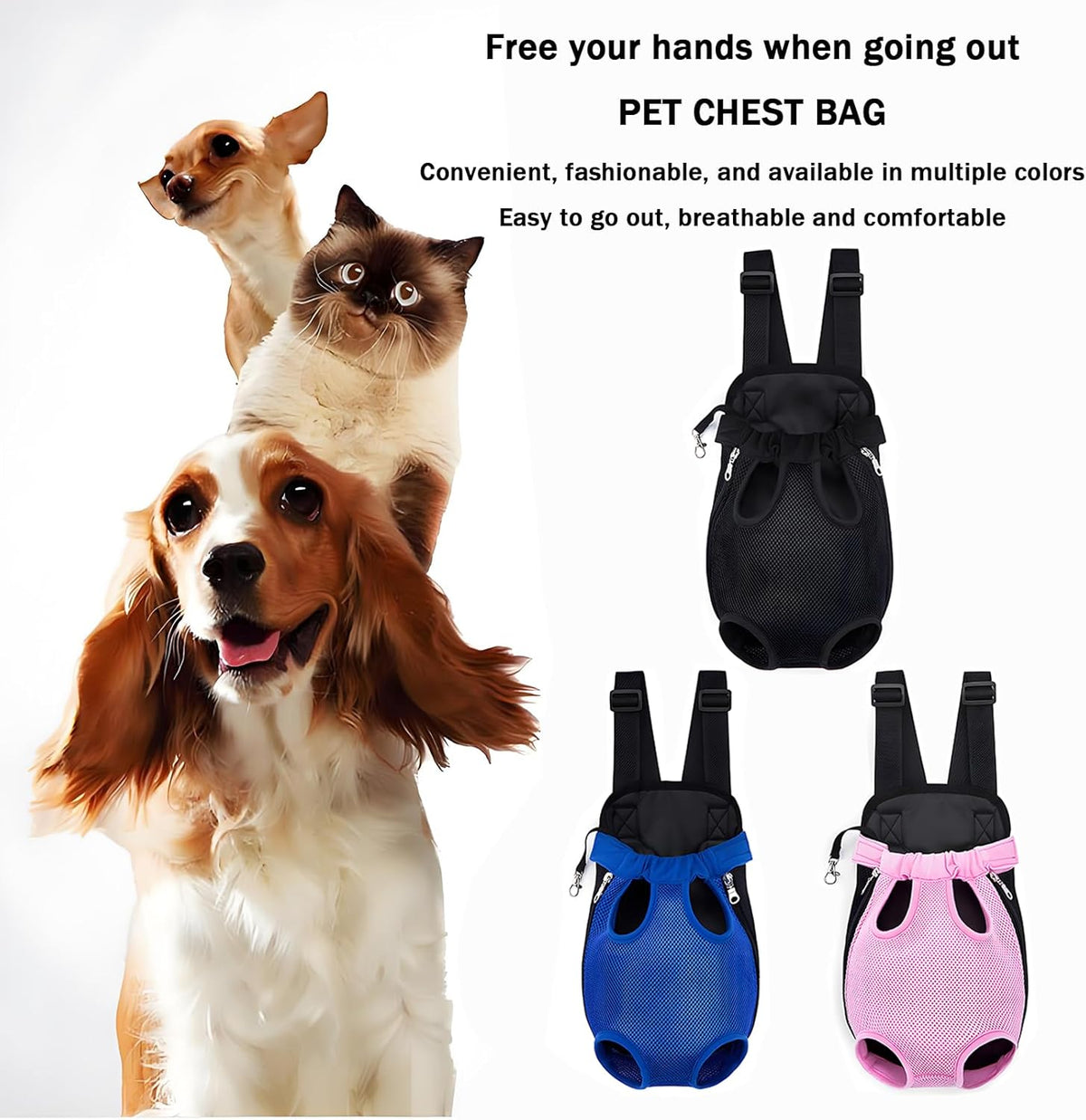 Pet Carrier Backpack, Adjustable Pet Front Carriers for Small Medium Dogs Cats 5-18 Lbs, Legs Out, Dog Cat Carrier Backpack for Hiking,Camping,Traveling,Cycling (Black,Large（Fit:10-18lb）)